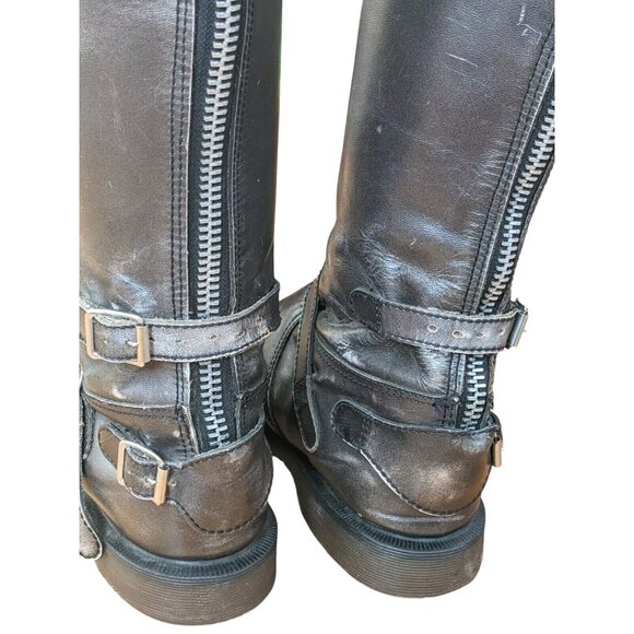 Rare Dr Martens Distressed Moto Boots Mens 8 Metallic Gray Zip VTG Grunge Punk - Picture 7 of 16
